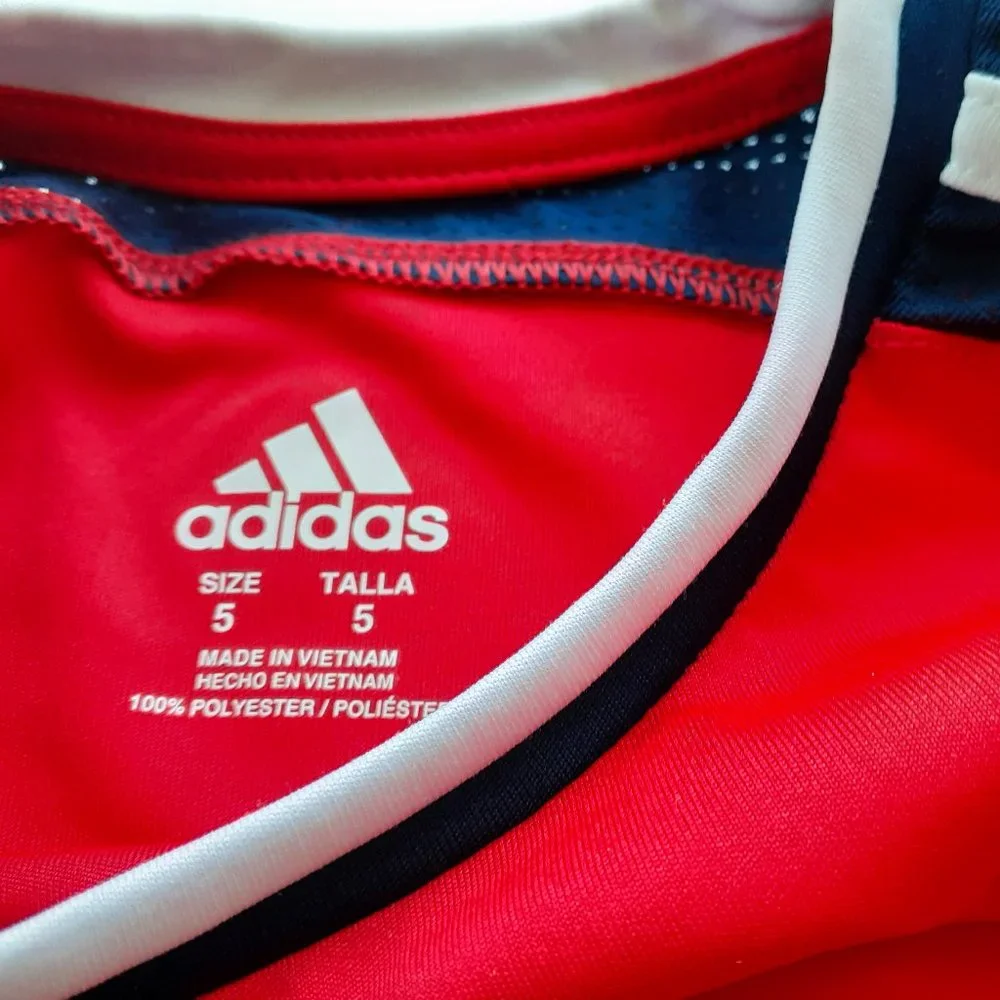 Adidas Boys T-Shirt Red Blue Climacool Active Short Sleeve Size 5